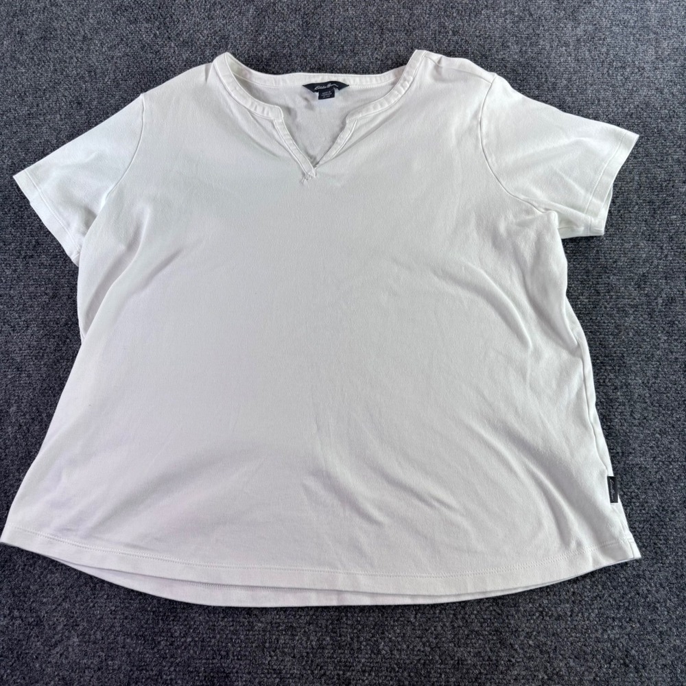 Eddie Bauer T-Shirt Women's XL White Pima Cotton Split Neck Short Sleeve Casual